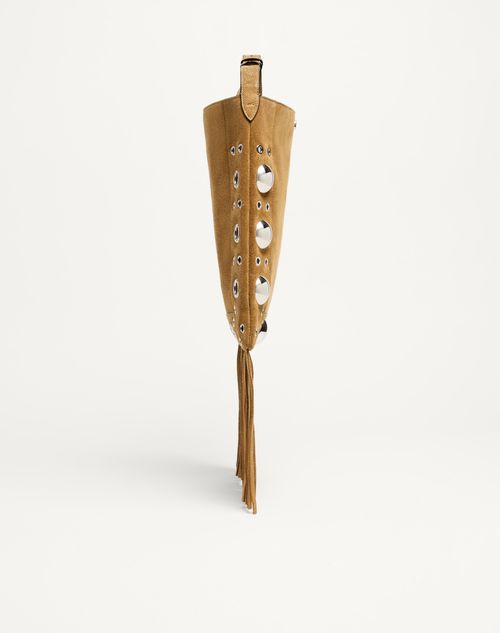 Valentino Garavani - Valentino Garavani Nellcôte Suede Shoulder Bag With Fringes - Beige - Woman - Shoulder Bags